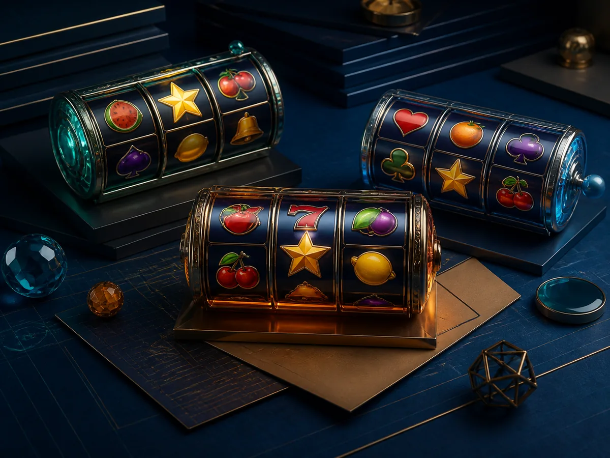 Komposisi tiga gulungan slot generik dalam studio indigo